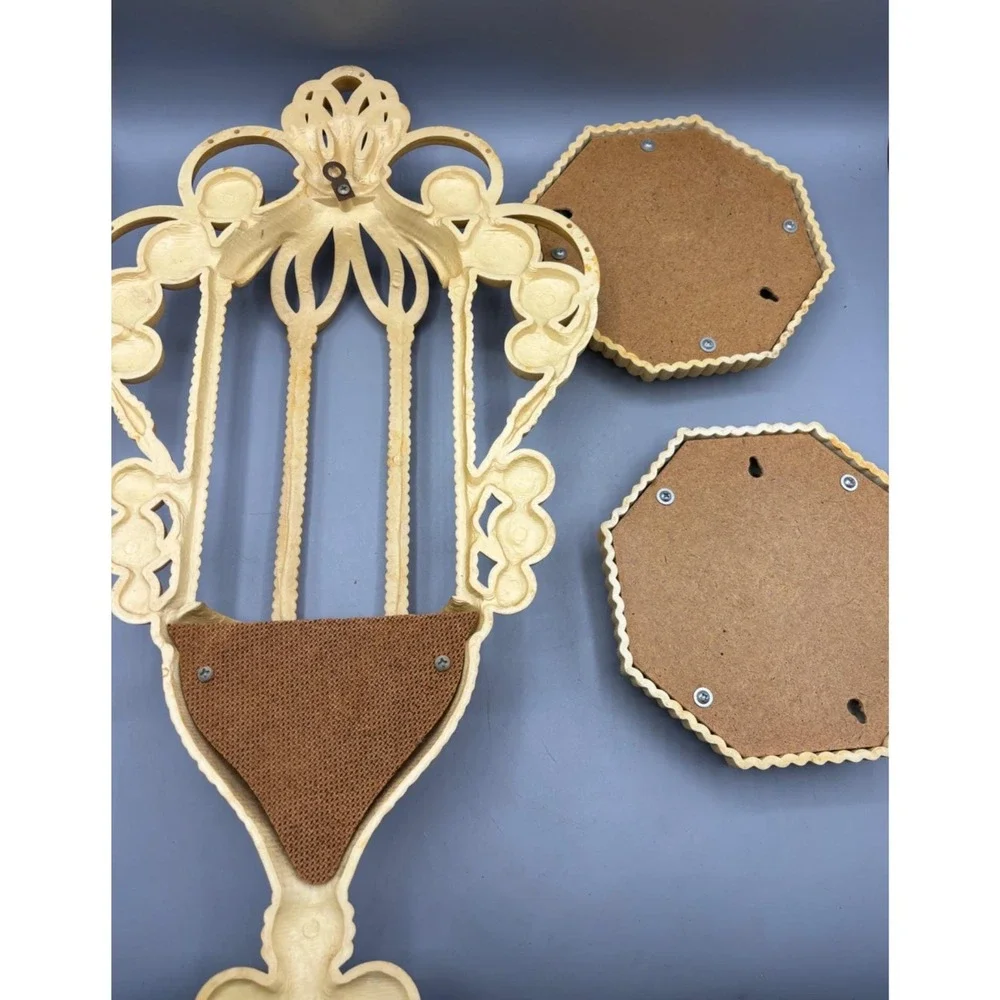 Vtg Wicker Style Wall Decor Set Wall Pocket Octagon Mirrors Boho Rattan
